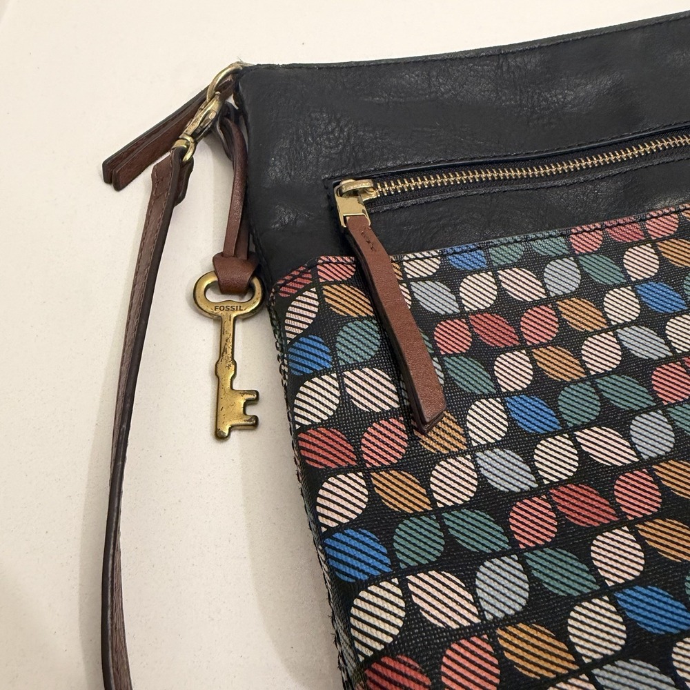 FOSSIL Fiona Crossbody Bag Handbag Black Multicolor Purse Shoulder Leather Bag - Picture 2 of 7